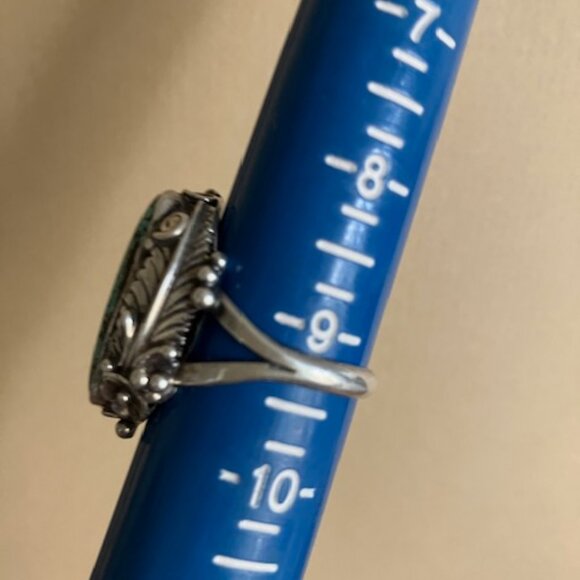 Exceptional Vintage Zuni Raymond Gasper Signed Turquoise Sterling Ornate Ring - Picture 10 of 10